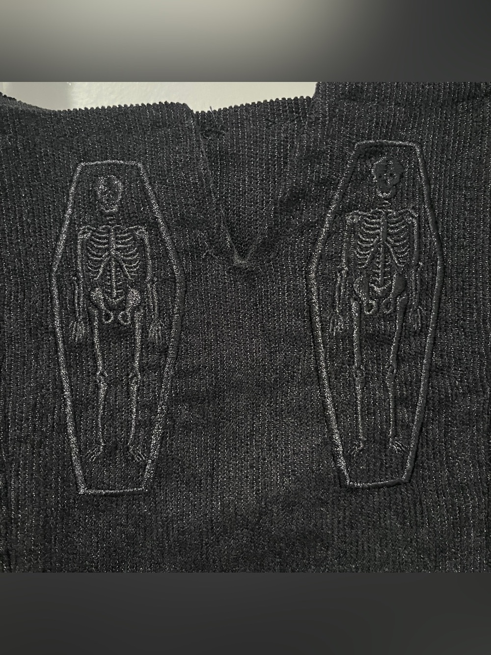 NWT Disturbia Immortal Split Front Corset Black Corduroy Sz 2 Goth Skeleton - Picture 6 of 13
